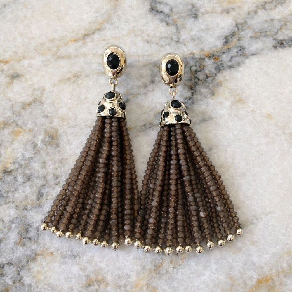 Chico's Black & Silver Tassel Drop Earrings Brand New!